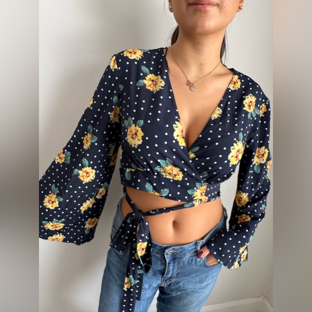 Crop Long Sleeve Floral Wrap Topshop Blouse